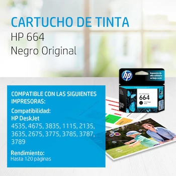 Imagen 2 de HP Cartucho de Tinta 664 Negra Original Advantage (F6V29AL)