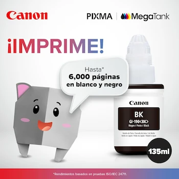 Imagen 4 de Canon Botella de Tinta GI-190 BK Negra 135 ml para PIXMA MegaTank G1100, G1110, G2100, G2110, G2111, G3100, G3110, G3111, G4100, G4110, G4111