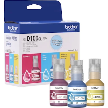 Imagen de referencia para Brother Kit de 3 Botellas de Tinta Cian, Magenta y Amarillo BTD100CL3PK 5000 Páginas c/u para Multifuncionales InkBenefit Tank