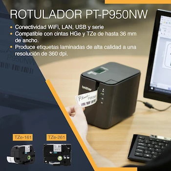 Imagen 3 de Brother P-touch PT-P950NW Rotulador Profesional de Etiquetas Laminadas con Conectividad Inalámbrica y Red Negro para Cintas de hasta 36 mm