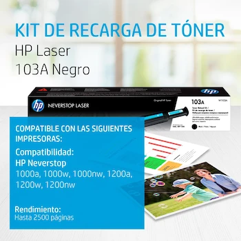 Imagen 2 de HP Kit de Recarga de Tóner Laser 103A Negro Original W1103A para Impresoras Neverstop Laser 1000a/w/n y Neverstop Laser MFP 1200a/w/nw, Capacidad 2500 Páginas