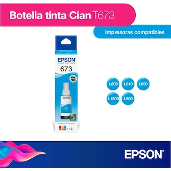 Imagen 2 de Epson T673 Botella de Tinta Cian Original 70ml para Impresoras EcoTank L805 L810 L850 L1800