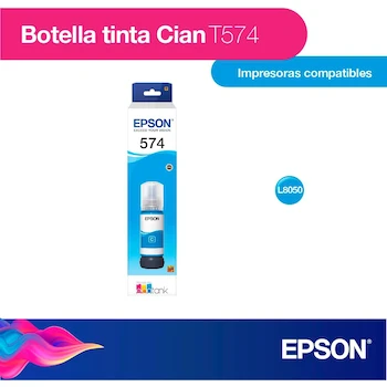 Imagen 2 de EPSON Botella de Tinta Original T574 Cian 65 ml para Impresora EcoTank L8050 Serie T574220-AL