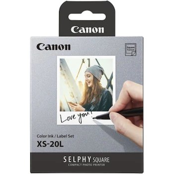 Imagen de referencia para Canon Juego de Tinta y Etiquetas de Color XS-20L (20 Hojas), Compatible con Impresora SELPHY Square QX10