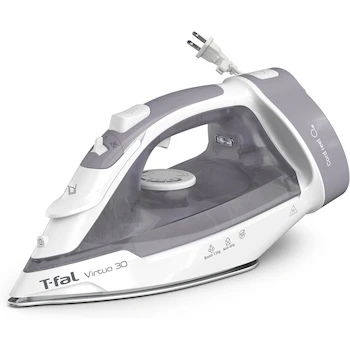 Imagen alusiva al producto T-fal Plancha de Vapor Cordreel Virtuo 30, Color Gris, Modelo FV2C80U0, Suela de Cerámica XL, Dimensiones 30.6 cm x 13.4 cm