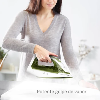 Imagen 2 de T-fal Plancha de Vapor para Ropa Forest, Suela de cerámica, 1400 W de potencia, Color Verde y blanco, FV2C44U0