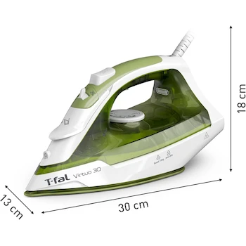 Imagen 3 de T-fal Plancha de Vapor para Ropa Forest, Suela de cerámica, 1400 W de potencia, Color Verde y blanco, FV2C44U0