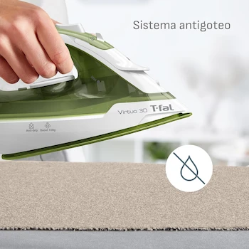 Imagen 5 de T-fal Plancha de Vapor para Ropa Forest, Suela de cerámica, 1400 W de potencia, Color Verde y blanco, FV2C44U0
