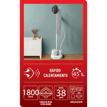 Imagen 3 de T-fal Vaporizador Home Steam IT3240X1 Blanco, Diseño Minimalista Stand-Up con Central de Vapor para Colgar Ropa, Tanque 1.4L