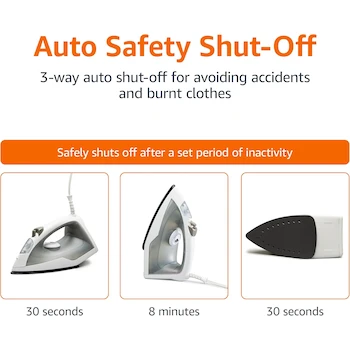 Imagen 4 de Amazon Basics Plancha de Vapor de 1200 W y 25,4 cm, con Suela de Teflón Antiadherente, Depósito de Agua de 150 ml, Cable de 1,98 m, Gris, Modelo B08CHGKHYG