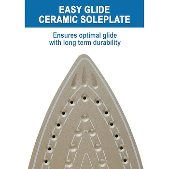 Imagen 3 de T-fal Plancha de Vapor Eco Master, Suela de cerámica Easy Gliding, potencia de 1400 W, color blanca/azul, modelo FV1742U0, dimensiones 29.21 x 15.9 cm, peso 1.1 kg