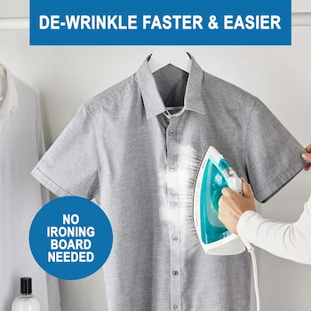 Imagen 4 de T-fal Plancha de Vapor Eco Master, Suela de cerámica Easy Gliding, potencia de 1400 W, color blanca/azul, modelo FV1742U0, dimensiones 29.21 x 15.9 cm, peso 1.1 kg