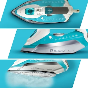 Imagen 5 de Koblenz Plancha de Vapor Secure Keramik Pro PKK-750 SA, Tanque 350 ml, Suela Cerámica, Aqua con Plata