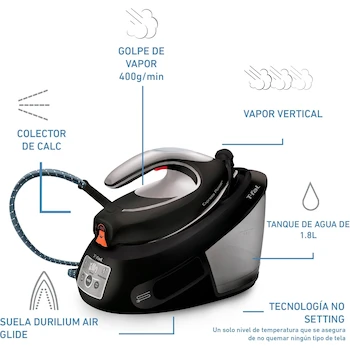 Imagen 2 de T-fal Generador de Vapor Express, depósito de 1.8 L, Negro/Plata, SV8062X0