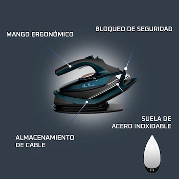 Imagen 4 de Rowenta Plancha de Vapor Inalámbrica Freemove Force, Plancha de Ropa, Azul, Modelo DE6735U0