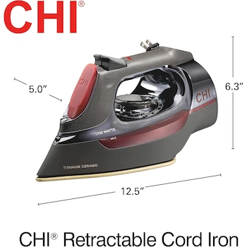 Imagen 2 de CHI Plancha de Vapor Profesional con Cable Retráctil, Placa de Cerámica Infundida en Titanio, Modelo 13109, Gris