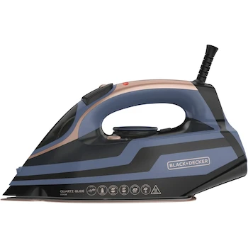 Imagen 2 de Plancha de Vapor Black+Decker Quartz Glide Modelo IR2823 Color Azul/Dorado Tanque de Agua 350 ml Dimensiones 32.9 cm x 17 cm