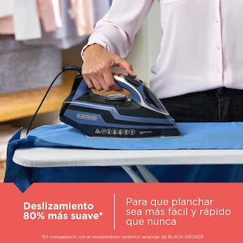Imagen 4 de Plancha de Vapor Black+Decker Quartz Glide Modelo IR2823 Color Azul/Dorado Tanque de Agua 350 ml Dimensiones 32.9 cm x 17 cm
