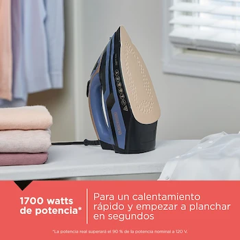 Imagen 5 de Plancha de Vapor Black+Decker Quartz Glide Modelo IR2823 Color Azul/Dorado Tanque de Agua 350 ml Dimensiones 32.9 cm x 17 cm
