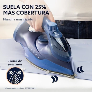 Imagen 3 de Oster Plancha de Vapor AeroGlide S7200 con Tecnología Aeroceramic, Golpe de Vapor 180 g/min, Recubrimiento Metálico Cerámico, Antigoteo, Azul Oscuro, Modelo GCSTAC7201-053