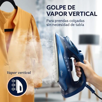 Imagen 5 de Oster Plancha de Vapor AeroGlide S7200 con Tecnología Aeroceramic, Golpe de Vapor 180 g/min, Recubrimiento Metálico Cerámico, Antigoteo, Azul Oscuro, Modelo GCSTAC7201-053