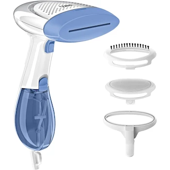 Imagen de referencia para Vaporizador de tela portátil Conair Extreme Steam, modelo GS23X, serie ExtremeSteam, color blanco y azul, capacidad del tanque 200 ml, dimensiones 19 x 15 x 33 cm