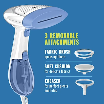 Imagen 5 de Vaporizador de tela portátil Conair Extreme Steam, modelo GS23X, serie ExtremeSteam, color blanco y azul, capacidad del tanque 200 ml, dimensiones 19 x 15 x 33 cm