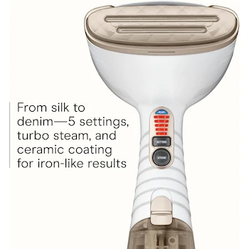 Imagen 5 de Conair Turbo ExtremeSteam Vaporizador Portable de Mano y Plancha 2-en-1, Modelo GS59X, Color Blanco con Dorado, Capacidad del Tanque 216 ml, Dimensiones 34.6 x 21.9 x 14.6 cm