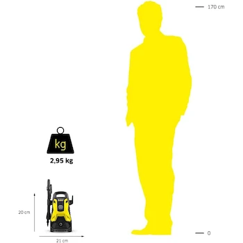 Imagen 3 de Hidrolavadora Kärcher K Práctica Black, Modelo Práctica Black / 1-994-388.0, Serie Práctica, Color Amarillo, Dimensiones 400x210x200 mm, Peso 4 kg, Caudal de Agua 300 L/h, Longitud de Manguera 3 m, Longitud de Cable 5 m, Voltaje 110-127 V