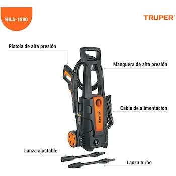 Imagen 3 de Truper HILA-1800 Hidrolavadora Eléctrica 1800 PSI Naranja/Negro Modelo HILA-1800 Código 101594