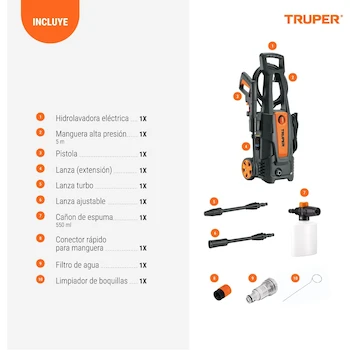 Imagen 4 de Truper HILA-1800 Hidrolavadora Eléctrica 1800 PSI Naranja/Negro Modelo HILA-1800 Código 101594