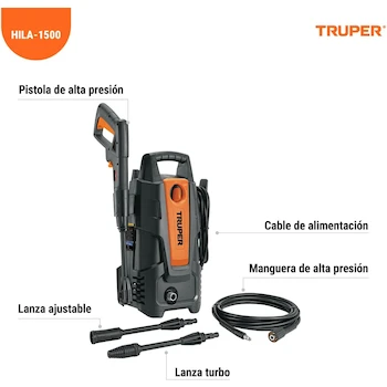 Imagen 3 de Truper Hidrolavadora Eléctrica HILA-1500 1500 PSI Naranja/Negro