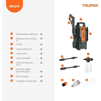 Imagen 4 de Truper Hidrolavadora Eléctrica HILA-1500 1500 PSI Naranja/Negro