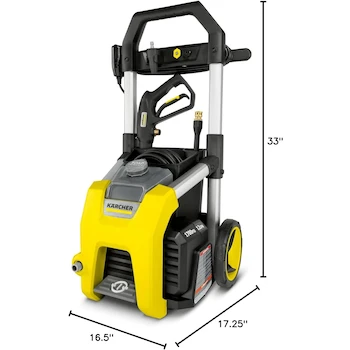 Imagen 2 de Máquina Limpiadora Eléctrica a Presión Kärcher K1700 Amarillo, 1700 PSI, 1.2 GPM, Tanque Detergente 0.5 Gal, Manguera 20 ft, Dimensiones 17.25x16.5x33 pulgadas, Peso 20.7 lb, Modelo 1.106-109.0