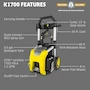 Miniatura de Máquina Limpiadora Eléctrica a Presión Kärcher K1700 Amarillo, 1700 PSI, 1.2 GPM, Tanque Detergente 0.5 Gal, Manguera 20 ft, Dimensiones 17.25x16.5x33 pulgadas, Peso 20.7 lb, Modelo 1.106-109.0