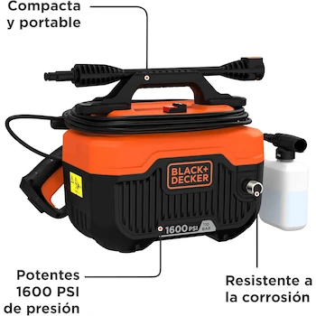Imagen 2 de BLACK+DECKER Hidrolavadora Eléctrica BEPW1600H Naranja/Negro Modelo BEPW1600H-B3