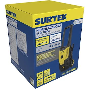 Imagen 2 de Surtek HL515 Hidrolavadora eléctrica 1500 W 127 V 60 Hz 1800 PSI (12.4 MPa) 5.5 Lt por Minuto Flujo máximo, Motor tipo carbones