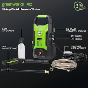 Imagen 2 de Greenworks Hidrolavadora o Lavadora a Presión GPW1602 Premium 1600 PSI, 13 Amp, 1.2 GPM, Dimensiones 46.99 x 26.11 x 22.2 cm, Peso 7.7 kg
