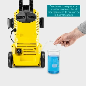 Imagen 4 de Karcher Hidrolavadora Eléctrica K2 Premium Home Color Amarillo/Negro, Serie K2, Modelo Premium Home, con Manguera de Alta Presión 4 Metros, Kit Home Incluye Limpiador de Superficies T1 y Detergente 500 ml