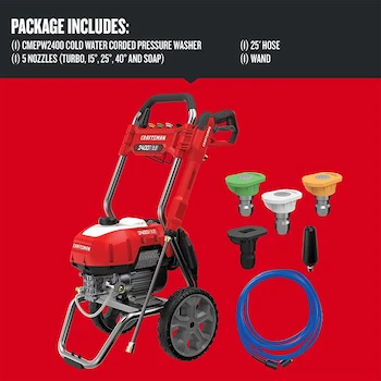 Imagen 2 de CRAFTSMAN - Lavadora eléctrica a presión, Agua fría, Color Rojo, 2400 PSI, 1.1 GPM, con Cable, Modelo CMEPW2400, Dimensiones 19.5 x 18 x 30 pulgadas, Peso 53 libras, Manguera 25 pies