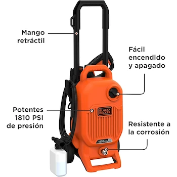 Imagen 2 de BLACK+DECKER Hidrolavadora de Alta Presión Eléctrica Negro/Naranja Modelo BEPW1800T-B3