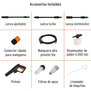 Imagen 4 de TRUPER HILA-1800 Hidrolavadora Eléctrica Naranja Modelo HILA-1800 con Click-Set Juego de 2 Conectores Rápidos 3/4"