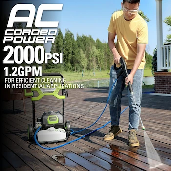 Imagen 4 de Greenworks Lavadora a Presión GPW2003 (Marco Abierto), 2000 PSI 1.2 GPM, Hidrolavadora Eléctrica de Agua Fría Color Verde, Dimensiones 19.29"L x 17.32"W x 31.73"H, Peso 12.6 kg, Manguera 25 Pies, con Garantía Premium