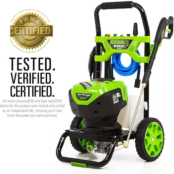 Imagen 3 de Greenworks Lavadora a Presión Eléctrica Premium Pro Modelo GPW2300, Color Verde, 2300 PSI, 2.3 GPM, Motor Sin Escobillas, Certificado PWMA, Dimensiones 18.9 x 21.3 x 32.7 pulgadas, Peso 41.2 libras, ASIN B097R2S4GG