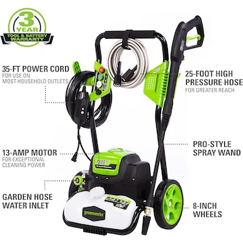 Imagen 2 de Greenworks Lavadora a Presión 1800 PSI 1.2 GPM Modelo 5124102 Verde Marco Abierto con Certificación PWMA