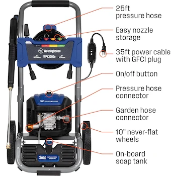 Imagen 4 de Westinghouse WPX3000e Lavadora a Presión Eléctrica con Motor de Inducción, Tanque Integrado para Jabón, Pistola con Varilla y Juego de 5 Boquillas