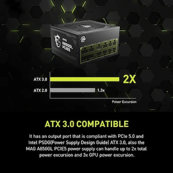 Imagen 5 de MSI Serie MAG Modelo A850GL PCIE5 Fuente de Alimentación ATX 850W Tamaño Compacto Color Negro