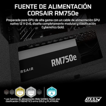 Imagen 2 de Corsair RM750e (2025) Fuente de Alimentación ATX 750W Totalmente Modular RMe Series Negro