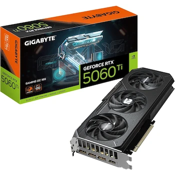 Imagen de referencia para GIGABYTE Tarjeta gráfica GeForce RTX 5060 Ti Gaming OC 16G, GDDR7 de 16 GB de 128 bits, PCIe 5.0, Tarjeta de Video GV-N506TGAMING OC-16GD, Dimensiones 281x119x40 mm, Puertos 3x DisplayPort 2.1b y 1x HDMI 2.1b, Forma PCB ATX