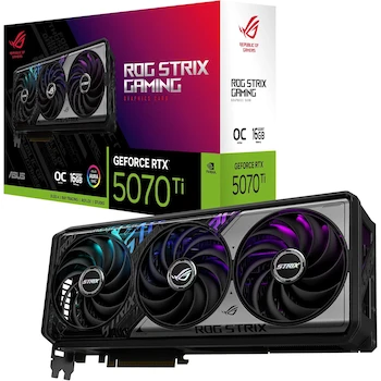 Imagen de referencia para ASUS ROG Strix GeForce RTX 5070 Ti OC Edition Tarjeta Gráfica Negra, 16GB GDDR7, Modelo ROG-STRIX-RTX5070TI-O16G-GAMING, Serie ROG Strix, 3.2 Ranuras, Tamaño 13.1 x 5.8 x 2.5 pulgadas